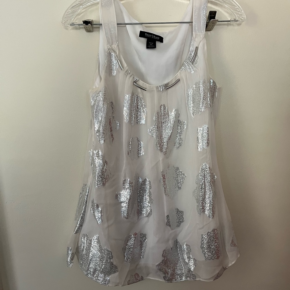 White House Black Market Ivory and Metallic Blouse